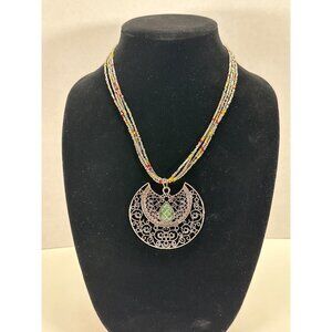 J Crew Moon Opal Seed Bead Strand Mystical Moon Medallion Pendant Necklace